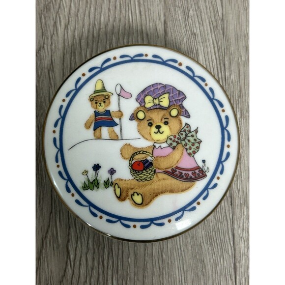 Vintage 1980s Teddy Bears Porcelain Trinket Dish Container Japan - Picture 1 of 6